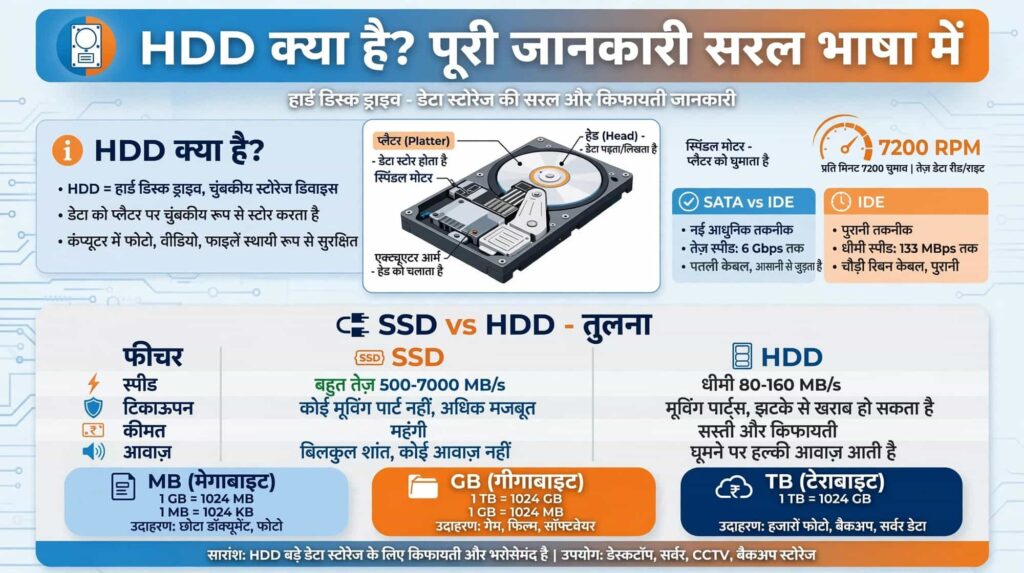 HDD kya hai hard disk drive infographic 7200 RPM SSD vs HDD