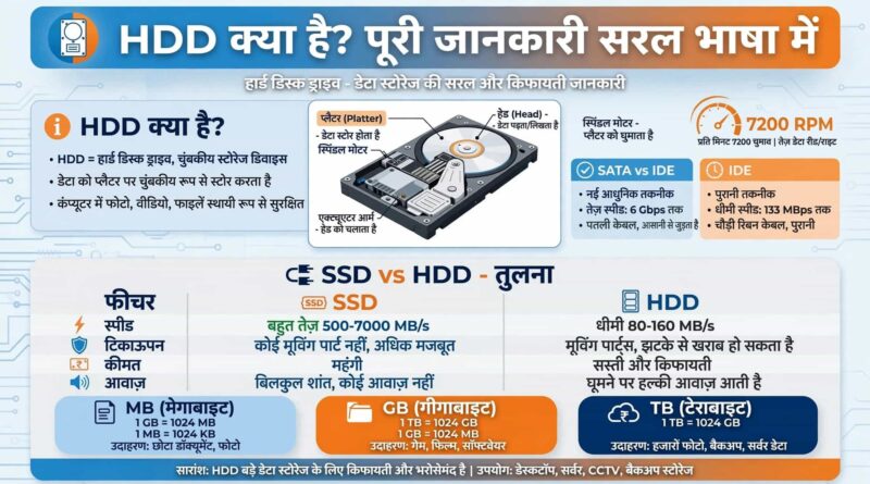 HDD kya hai hard disk drive infographic 7200 RPM SSD vs HDD