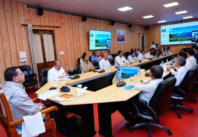 CM Pushkar Singh Dhami chairing ropeway projects review meeting at CM residence in Dehradun