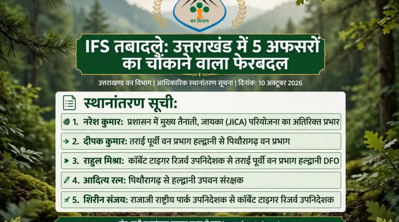 IFS तबादले उत्तराखंड वन विभाग 5 अफसरों की ट्रांसफर लिस्ट