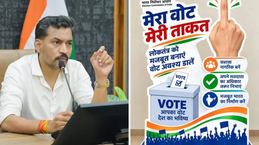लोकतंत्र के महापर्व में देहरादून के मतदाता जागरूकता अभियान (स्वीप) के तहत मतदान की शपथ लेते ग्रामीण और छात्र।