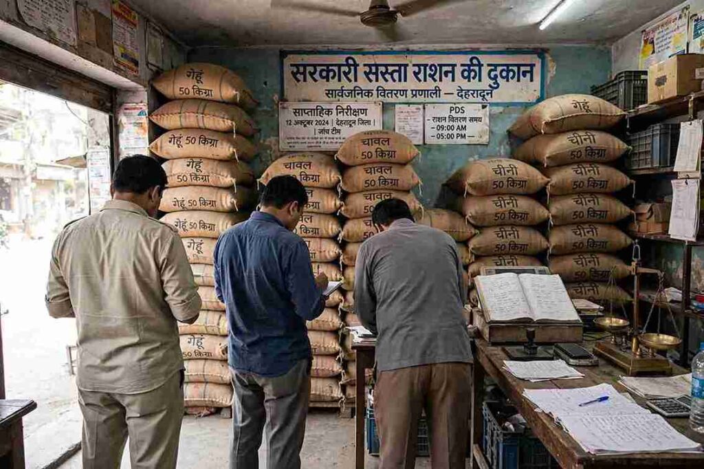 राशन दुकानों की जांच के लिए देहरादून नगर निगम के वार्डों में औचक निरीक्षण करते हुए सेक्टर अधिकारी और पूर्ति निरीक्षक। (प्रतीकात्मक तस्वीर)