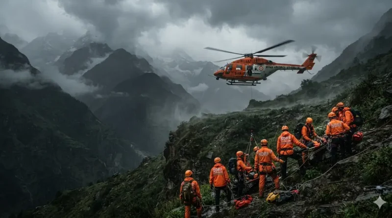 उत्तराखंड जोशीमठ हेलीकॉप्टर क्रैश अपडेट के बाद चमोली के पहाड़ी और दुर्गम इलाके में खराब मौसम के बीच रेस्क्यू ऑपरेशन चलाती एसडीआरएफ और एनडीआरएफ की टीमें। (symbolic image)